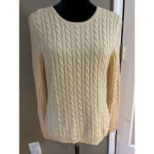 Colour Works Cashmere Cabled Round Neck Pullover women L pale yellow long sleeve